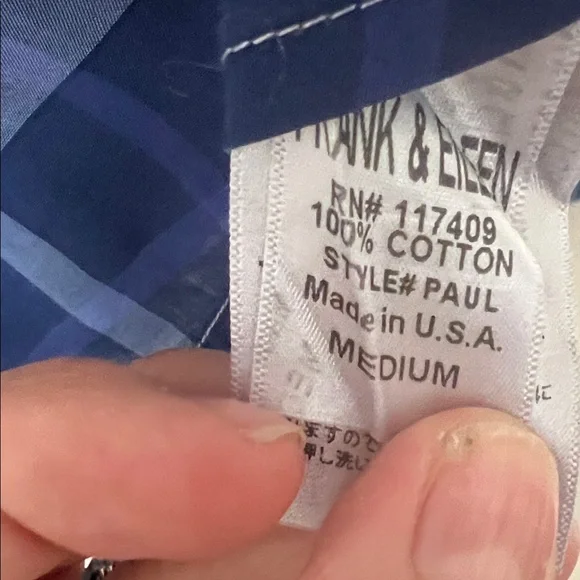 Frank & Eileen “Paul” Style Navy and Light Blue Checkered Shirt Medium - Picture 5 of 7